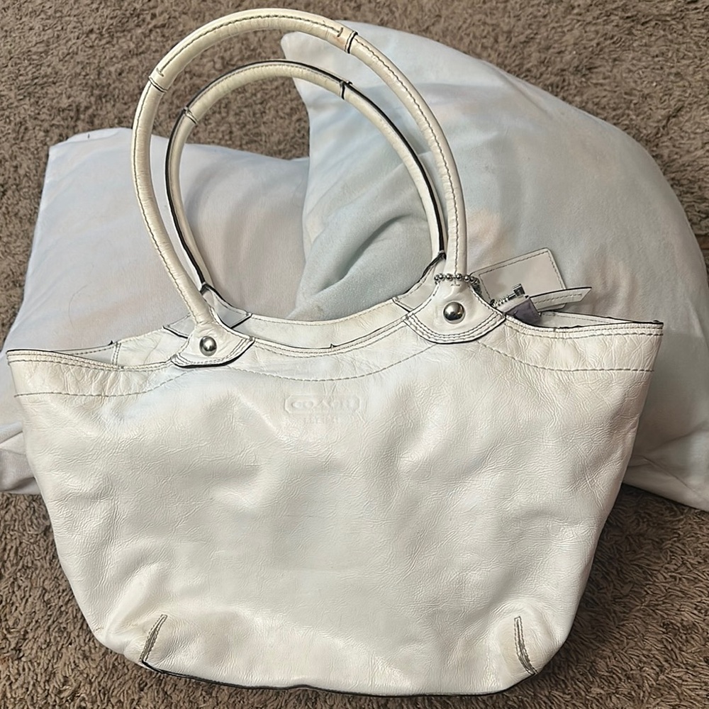 Coach White Leather Tote Bag